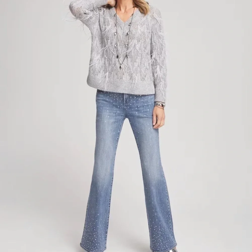 Chico's Feathered Pullover Sweater Sz M